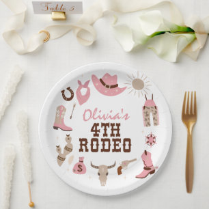 Assiettes En Carton Quatrième Rodéo Rose Cow-boy Occidental 4ème Anniv