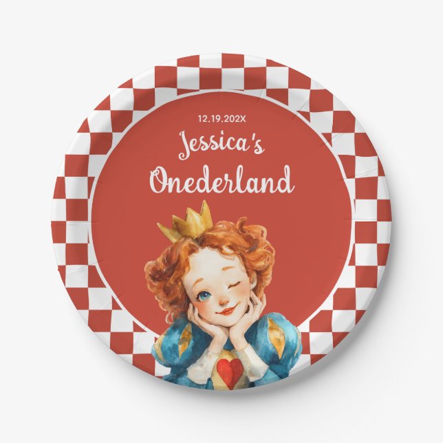 Assiettes En Carton Queen of Hearts Alice in ONEDERLAND 1st Birthday  (Devant)