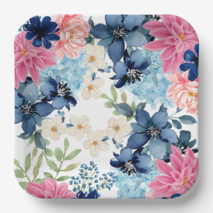Assiettes En Carton Quelque chose bleu Aquarelle Floral douche nuptial
