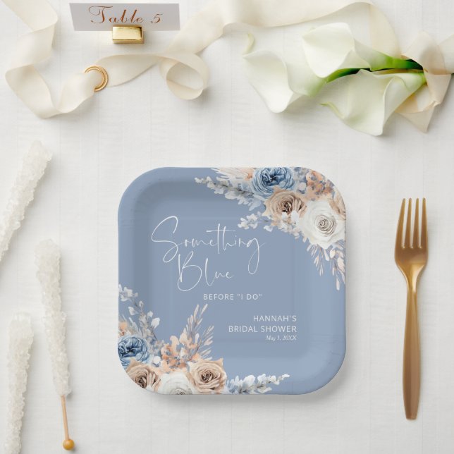 Assiettes En Carton Quelque chose de bleu avant de faire Fête des mari (Mariage)