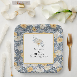 ASSIETTES EN CARTON QUELQUE CHOSE DE MODÈLE FLORAL BLEU
