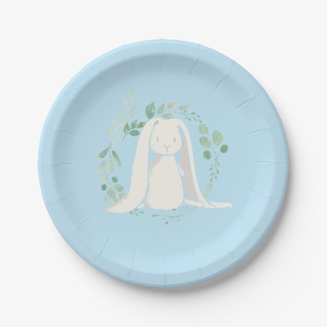 Assiettes En Carton Quelques Bunny Birthday blue (Devant)