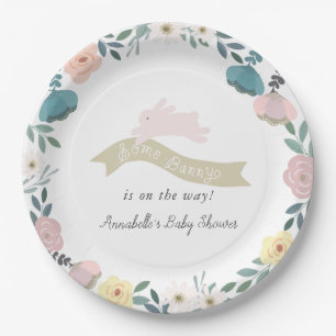 Assiettes En Carton Quelques Bunny Floral Garden Girl Baby shower blan