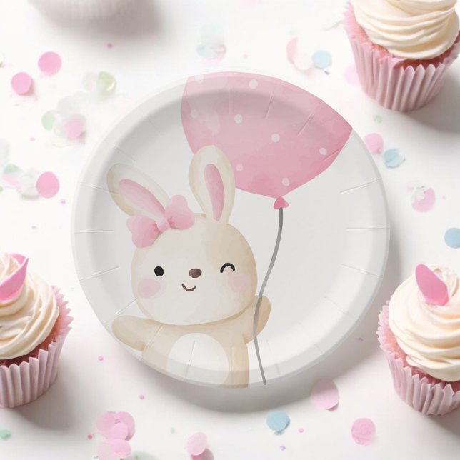 Assiettes En Carton Quelques Bunny Pink Bow Balloon Wink Bunny Baby sh (Créateur téléchargé)
