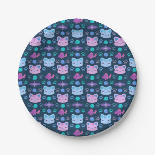 Assiettes En Carton Qu'est-ce qui est cool, Kitty Cat en violet et ble