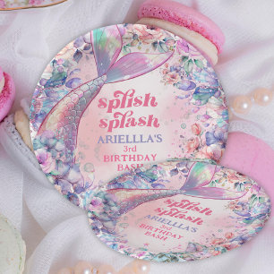 Assiettes En Carton Queue de sirène pailletée de fleurs pour 3ème anni