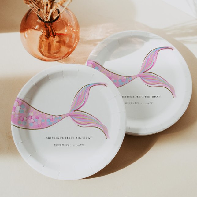 Assiettes En Carton Queue de sirène pourpre Plaques de papier d'annive (Créateur téléchargé)