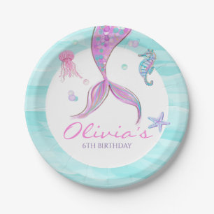 Assiettes En Carton Queue de sirène sous les plaques de papier d'anniv