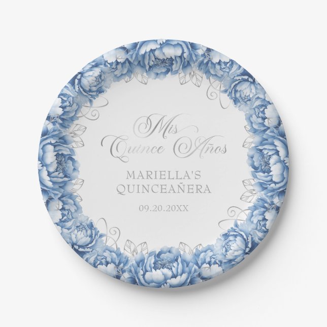 Assiettes En Carton Quinceanera bleu clair (Devant)