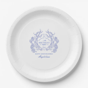Assiettes En Carton Quinceanera bleu français Floral Crest Custom