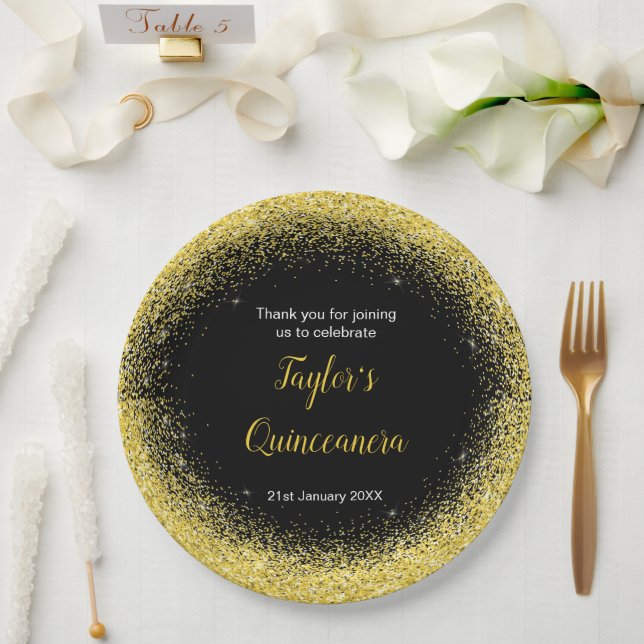 Assiettes En Carton Quinceanera Bright Yellow Faux Parties scintillant (Mariage)