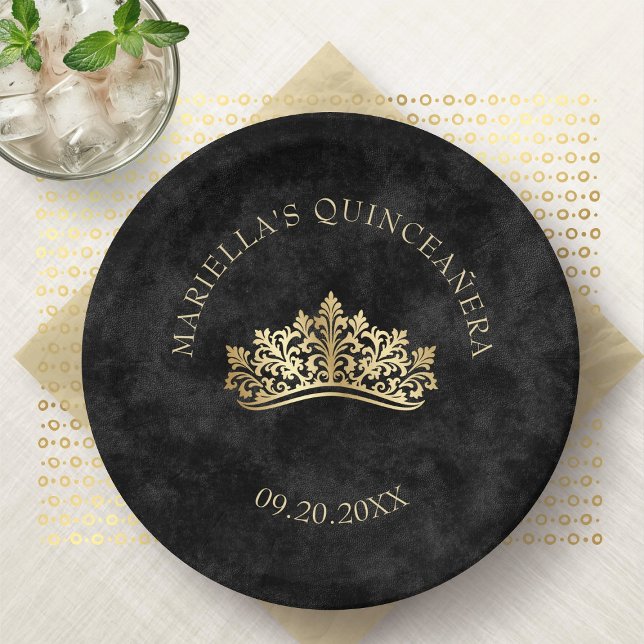 Assiettes En Carton Quinceanera de la Couronne de Tiara noire (Créateur téléchargé)