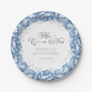 Assiettes En Carton Quinceanera Florale Bleu Clair