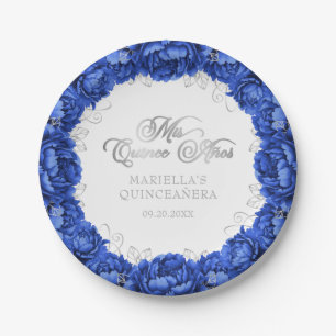 Assiettes En Carton Quinceanera Florale Bleu Royal