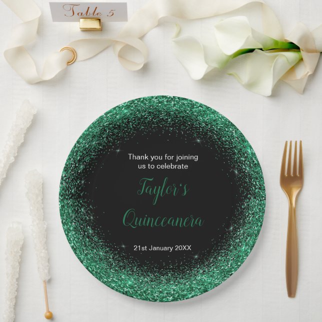 Assiettes En Carton Quinceanera Parties scintillant Faux vert foncé (Mariage)