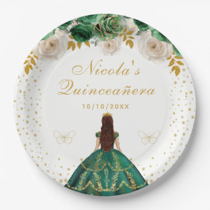 Assiettes En Carton Quinceañera Princesse Florale Verte