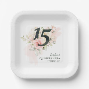 Assiettes En Carton Quinceanera Rose Floral Rustique 15e anniversaire
