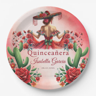 Assiettes En Carton Quinceañera Style rouge mexicain