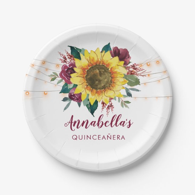 Assiettes En Carton Quinceanera Sunflower Lights Anniversaire Floral (Devant)
