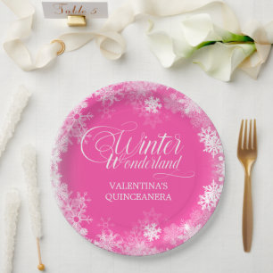 Assiettes En Carton Quinceanera Winter Wonderland Snowflake rose