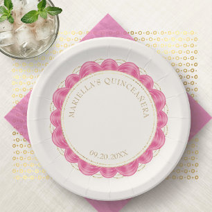 Assiettes En Carton Quinze ans rose vif