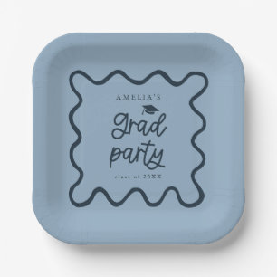 Assiettes En Carton Quirky Wavy Line Navy Grad Party