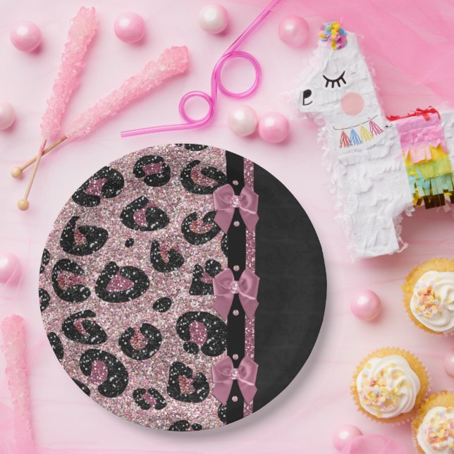 Assiettes En Carton RAB Rockabilly Pink Leopard Ribbon Bows (Fête)