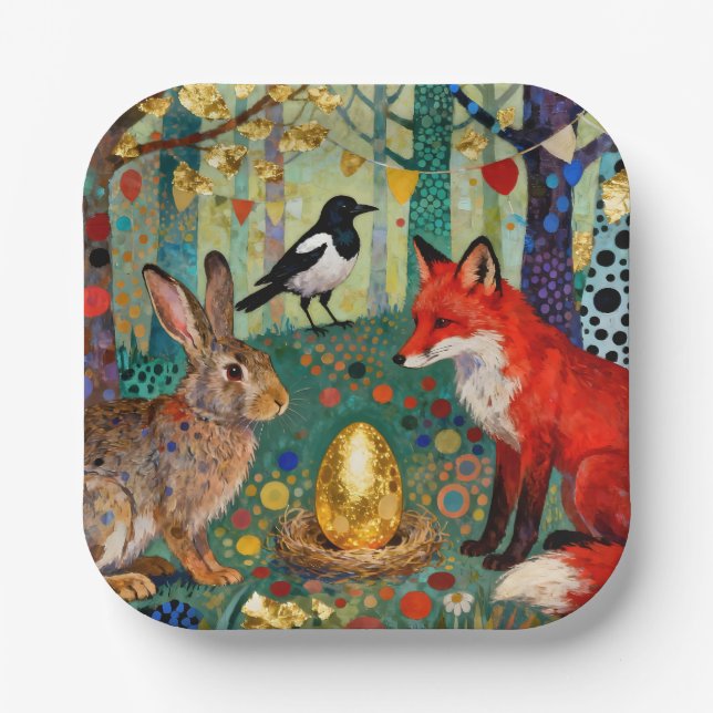 Assiettes En Carton Rabbit, Magpie, Fox and “The Golden Goose Egg” (Recto)