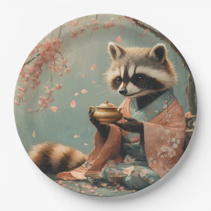 Assiettes En Carton Raccoon Bouddha : Thé Paisible Sous Cherry Tree