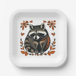 Assiettes En Carton Raccoon de Whimsical Woodland Animal Folk ou Triba