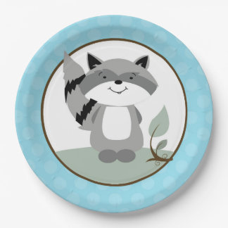 Assiettes En Carton Raccoon Woodland Plaque en papier | TURQUOISE