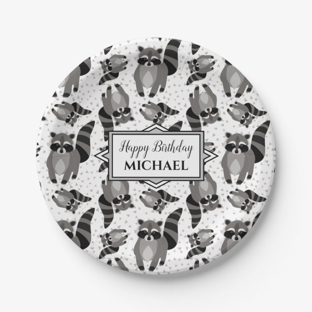 Assiettes En Carton Raccoons fête d'anniversaire personnalisée (Devant)