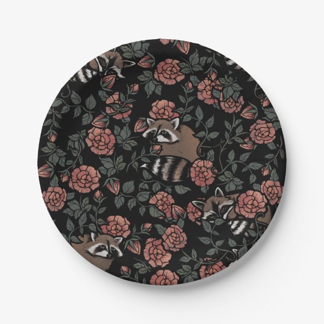 Assiettes En Carton Raccoons Rose vintage Dusty (Devant)