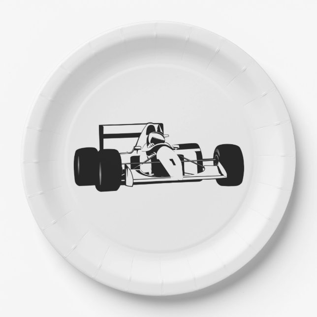 Assiettes En Carton Race Car Silhouette noir et blanc (Devant)