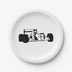 Assiettes En Carton Race Car Silhouette noir et blanc