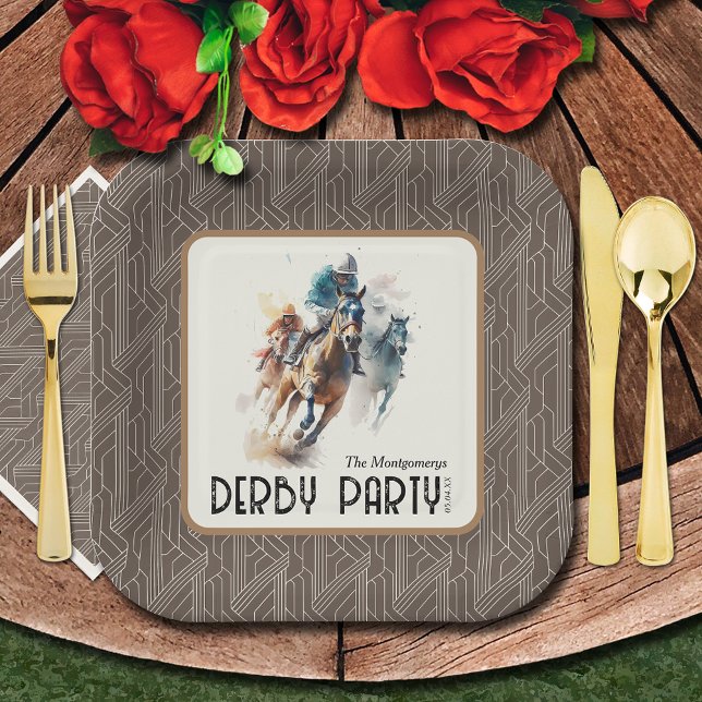 Assiettes En Carton Race Chevaux Derby Party Carré Brown (Paper plates and matching napkins sold separately. (Silverware not sold.))