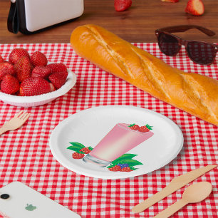 Assiettes En Carton Rafraîchir Berry Smoothie Boisson Rose