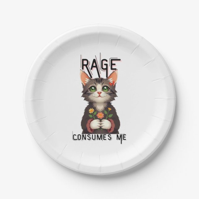 Assiettes En Carton Rage Me Consume Fleur Chat (Devant)