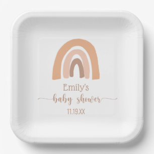 Assiettes En Carton Rainbow Baby Girl Douche Boho rose Brown