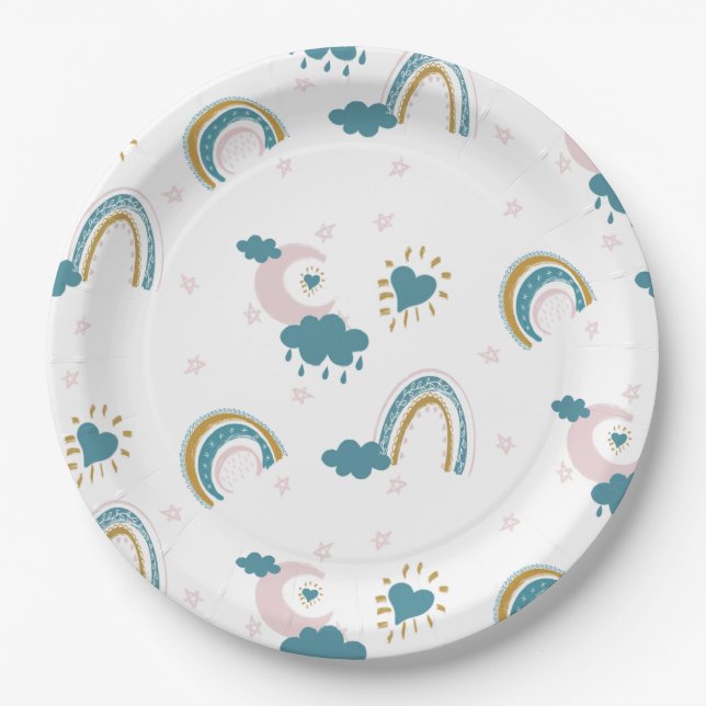 Assiettes En Carton Rainbow Baby Pastel Motif - Grossiste (Devant)