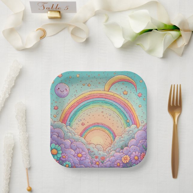 Assiettes En Carton rainbow Birthday or Shower  (Mariage)