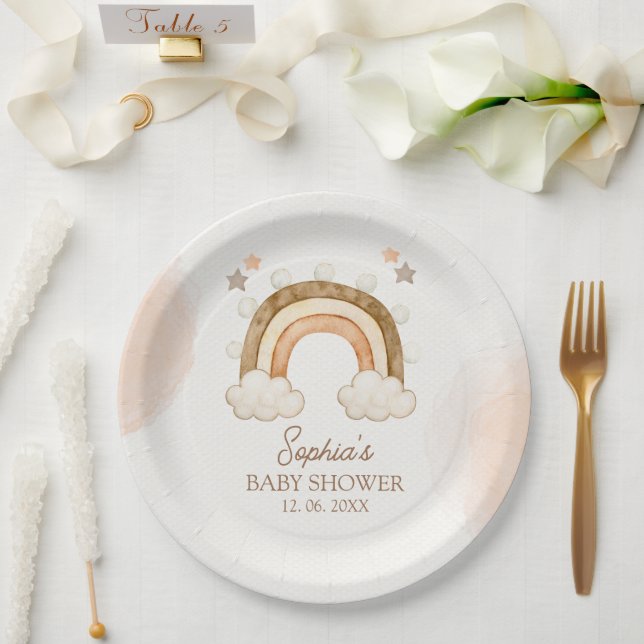 Assiettes En Carton Rainbow Boho Baby Shower Gender Neutral (Mariage)