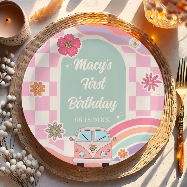 Assiettes En Carton Rainbow Daisy Floral Car Birthday Paper Plate (Créateur téléchargé)