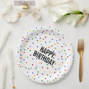 Assiettes En Carton Rainbow Dots motif fête d'anniversaire