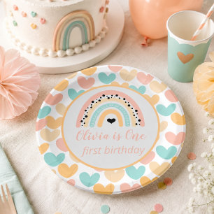 Assiettes En Carton Rainbow & Hearts 1er fête d'anniversaire