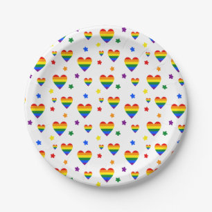 Assiettes En Carton Rainbow LGBT Coeurs et Fleurs colorées Motif