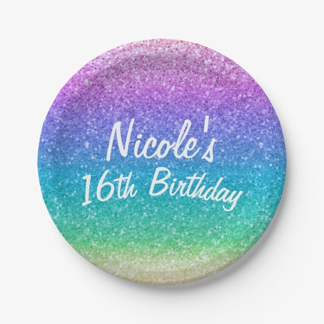 Assiettes En Carton Rainbow Parties scintillant Sparkle Glam fête d'an (Devant)