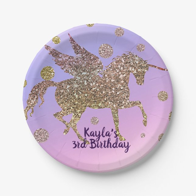 Assiettes En Carton Rainbow Pastel Gold Dots Unicorn Anniversaire (Devant)
