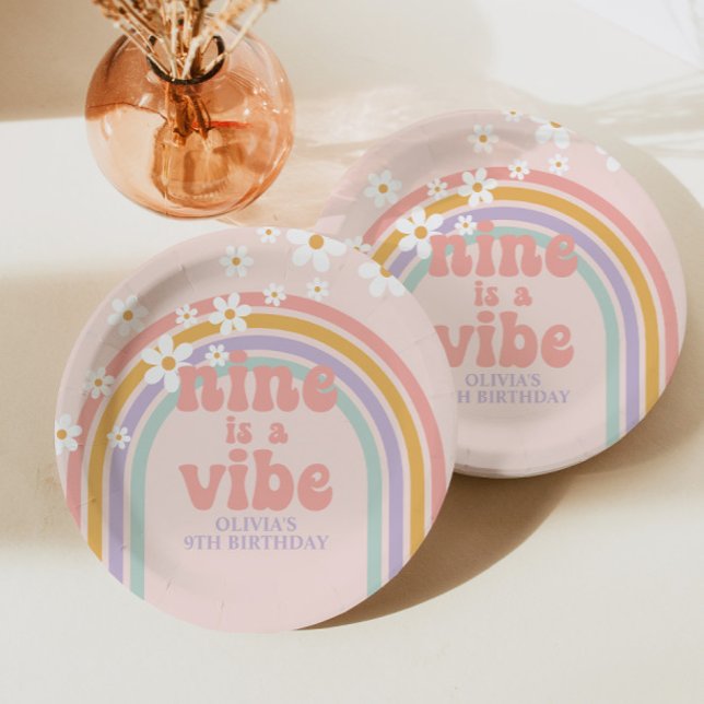 Assiettes En Carton Rainbow Pastel Nine est un Vibe 9e anniversaire (Créateur téléchargé)