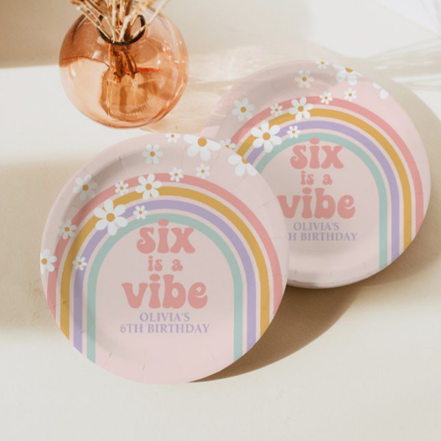 Assiettes En Carton Rainbow Pastel Six est un Vibe 6e anniversaire (Créateur téléchargé)